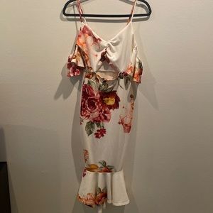 Floral Midi Fitted Off-Shoulder Dress
